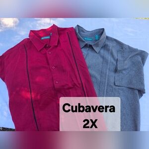 Cubavera Men's Short Sleved Dual Shirt Pack in Red and Gray